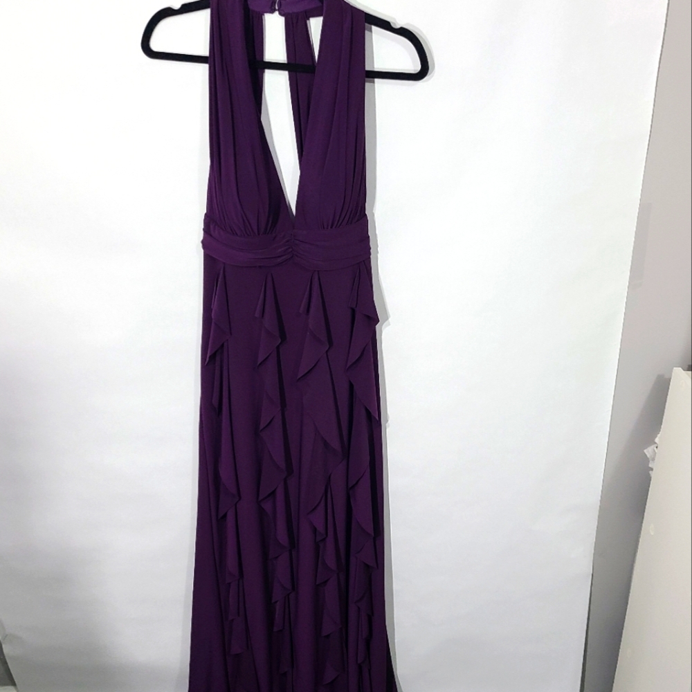 Betsy & Adam Women's‎ Size 12P Halter Plum Maxi Evening Gown Backless Formal